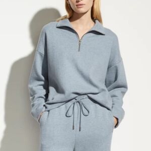 Vince Half Zip Pullover Top In Heather Piero Blue Women's Sweatshirt sz L.
